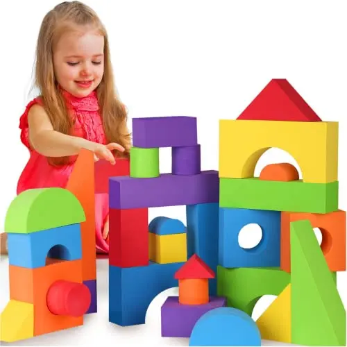 LOLO TOYS set of 30 large, colorful foam building blocks in a storage bag