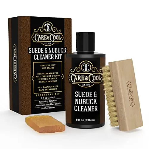 Care & Cool suede and nubuck cleaner kit with bottle and premium brush