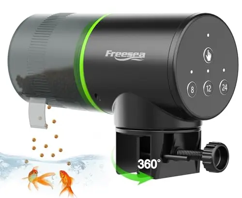 FREESEA compact black automatic fish feeder for small tanks