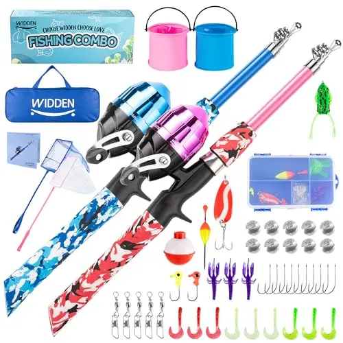 WIDDEN blue and pink kids fishing pole 2-pack with matching accessories