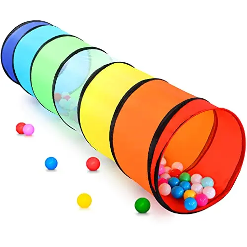 Rainbow-colored pop-up crawl tunnel for toddlers
