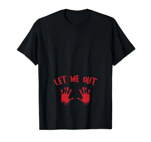 Let Me Out Bloody Hand Print Pregnant Halloween Zombie Costume T-Shirt