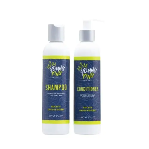 Young King Hair Care shampoo and conditioner set for kids with natural curls