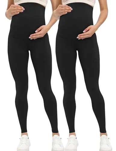 Buttergene maternity leggings featuring a built-in button fastener at the waistband