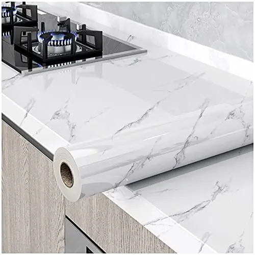 HELLKIT glossy gray and white marble wallpaper roll