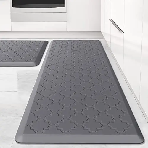 Two-piece stylish grey waterproof anti-fatigue kitchen mats