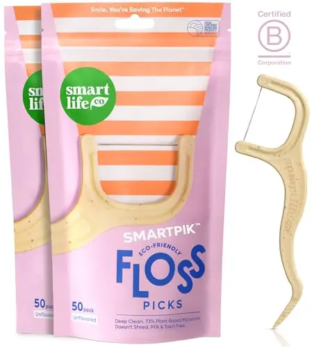 SmartLifeco Eco-Friendly Dental Floss Picks with straw wheat blend handle