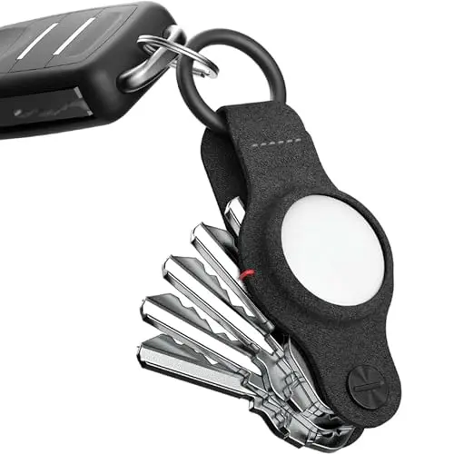 KeySmart Air key organizer in black leather with Apple AirTag compatibility