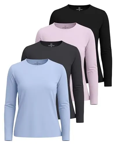 Real Essentials women's UPF 50+ quick-dry long sleeve sun shirt in a 4-pack
