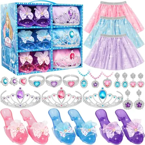 LJZJ princess dress-up costume set with skirts, shoes, and crowns