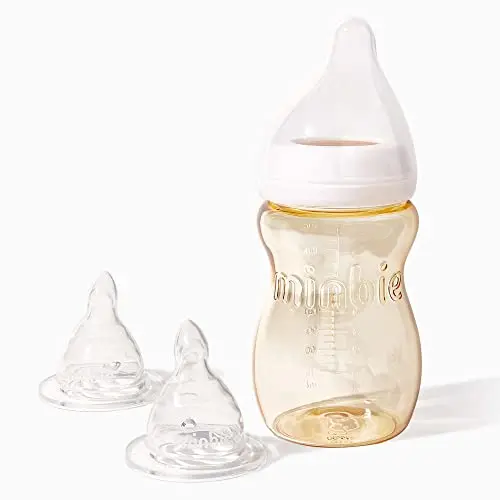 Minbie Newborn Breastfeeding Baby Bottle in beige and clear PPSU material