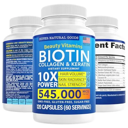 Super Natural Goods Biotin and Collagen Vitamins with Keratin capsules