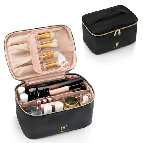 OCHEAL waterproof vegan leather makeup bag with separate brush compartment