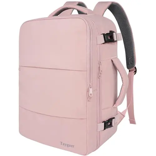Taygeer pink carry-on travel backpack with USB port