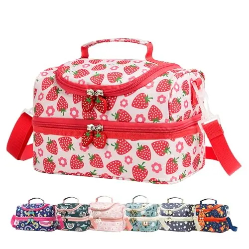 Life on track Bright Strawberry Dual Compartment Kids Lunch Bag