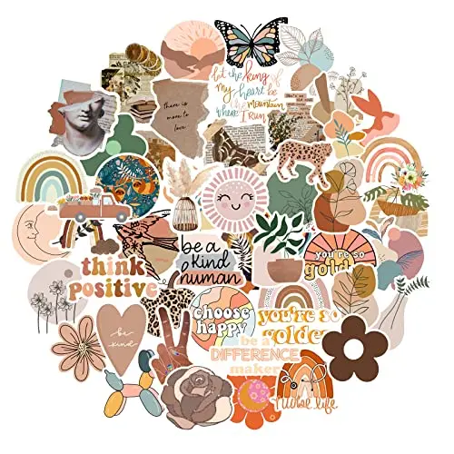 CAKOLINK pack of 50 vintage-themed, waterproof aesthetic stickers for water bottles and laptops.