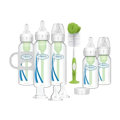 Dr. Brown's Natural Flow Anti-Colic baby bottles in a gift set with sippy spout and brush