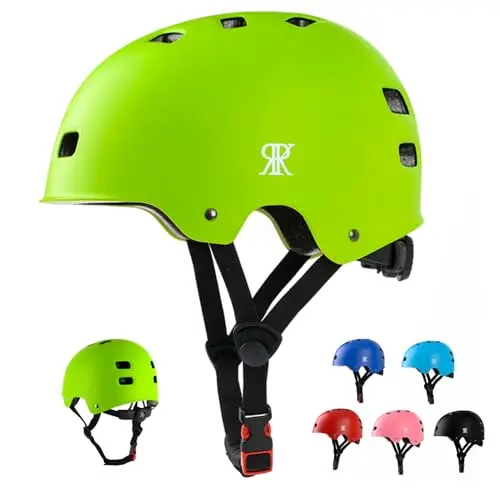 RRK FC-109 kids bike helmet in green with adjustable dial and vents