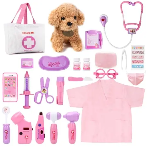 Meland doctor play set with stuffed dog and dress-up costume for girls