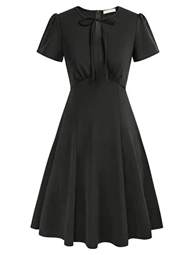 Belle Poque Vintage Swing Dress with keyhole tie in black
