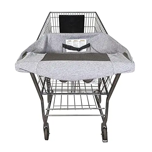 Boppy compact gray heathered antibacterial shopping cart cover with storage pouch