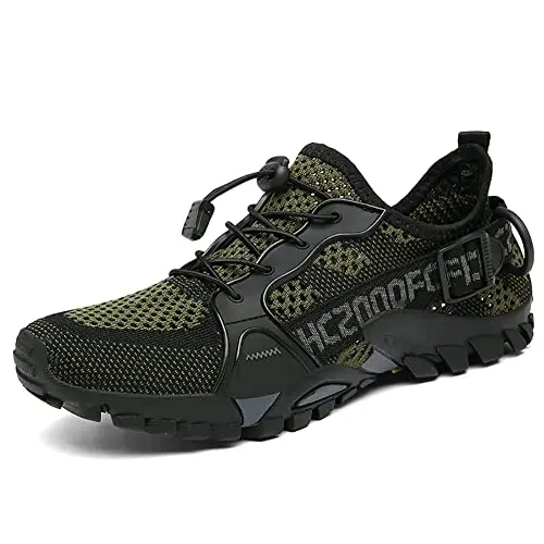 TANGYUGEN Unisex Water Shoes in Army Green, showing mesh upper and grippy sole