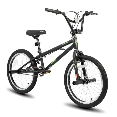 Hiland 20-inch black BMX bike with gyro and pegs