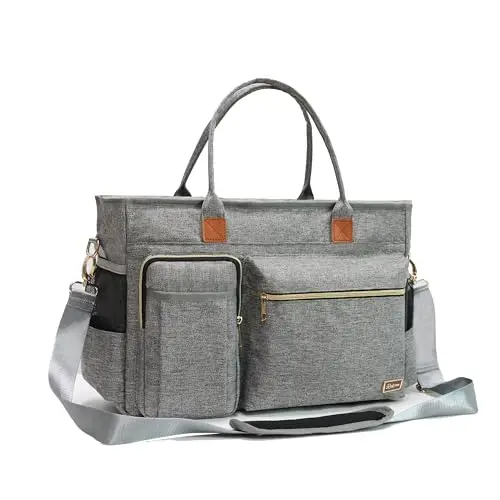 Rabjen Nurse Tote Bag with multiple pockets and padded laptop sleeve
