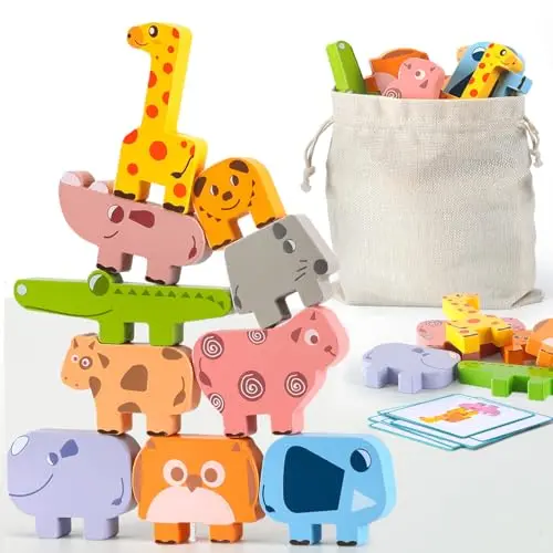 Bambilo wooden animal stacking blocks with farm and zoo animals