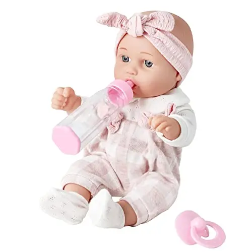 ENJOYIN 12-inch baby doll in gift box with pink clothes, pacifier, blanket, and bottle