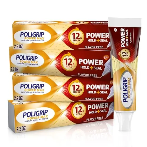 Poligrip Power Max Hold Plus Seal denture adhesive cream four pack