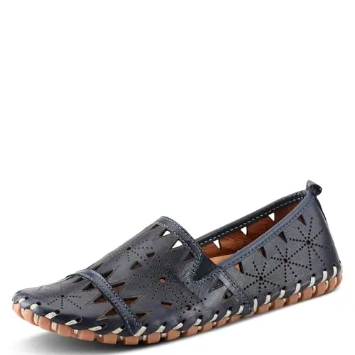 Spring Step Fusaro navy leather slip-on loafer with laser cutouts