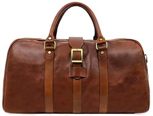 Time Resistance full-grain leather duffel bag in cognac brown