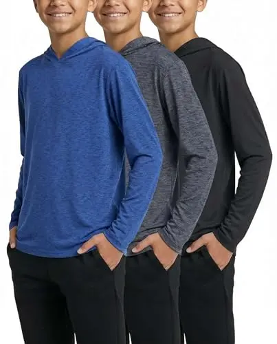 Real Essentials dry-fit long sleeve hoodie for boys in a 3-pack