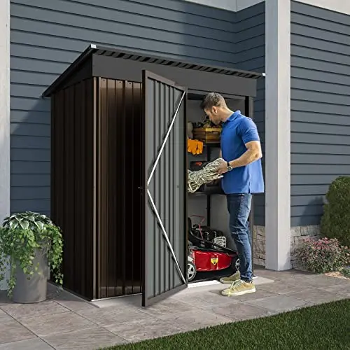 LEMBERI 5x3 foot brown metal storage shed with included floor