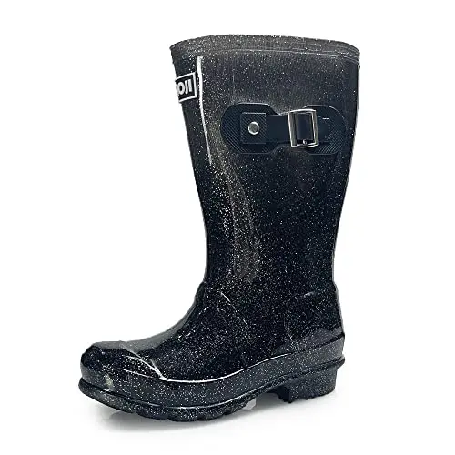 Amoji glitter rain boots for girls in black with sparkles