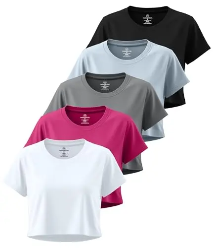 Real Essentials women's dry-fit crop top short sleeve shirts in a 5-pack