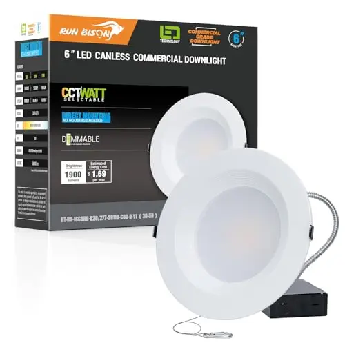 Run Bison commercial-grade 6-inch recessed downlight with adjustable settings