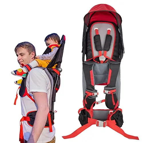 KIDPPROD red baby shoulder carrier with rain cover and sun shade