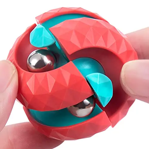 Colorful plastic orbit ball fidget toy with beads running on a track