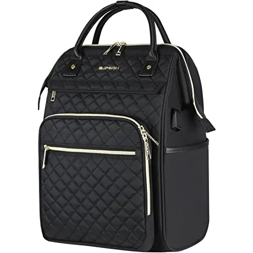 EMPSIGN black quilted laptop backpack for women