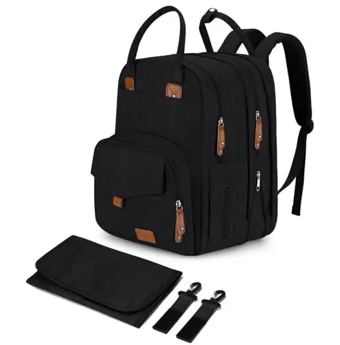 Qualyphant black expandable diaper bag backpack with dual compartments