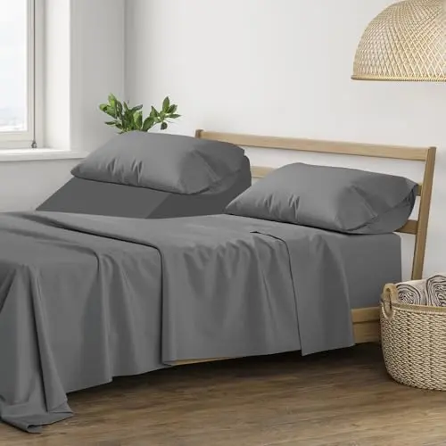 THREAD SPREAD mercerized 400 thread count split king sheet set in dark grey