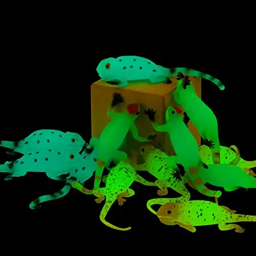 Axbotoy set of 12 glow in the dark stretchy lizard toys floating in water