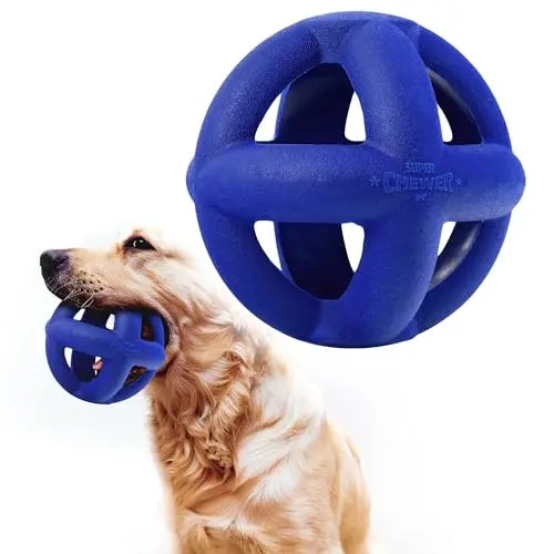Tuff Pupper blue rubber cage ball dog toy for fetch