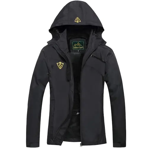 GIISAM women's black lightweight rain jacket with a detachable hood