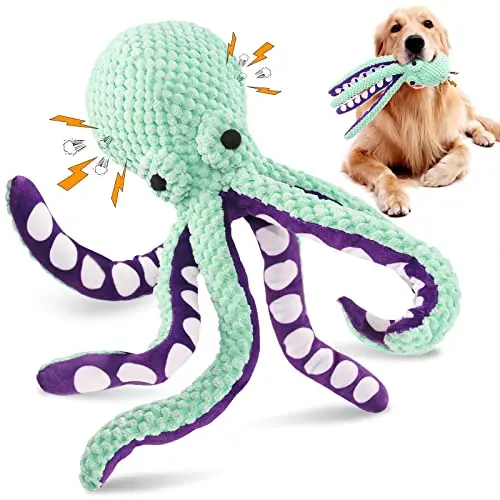 Fuufome green octopus plush dog toy with long legs