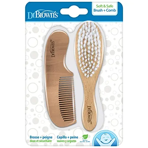 Dr. Brown's soft baby brush and comb set with wooden handle