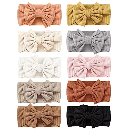 Niceye handmade baby headbands with bows in a vibrant set of 10 colors like orange and cranberry.