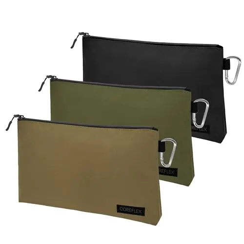 COREFLEX set of three heavy-duty silver canvas tool pouches with YKK zippers